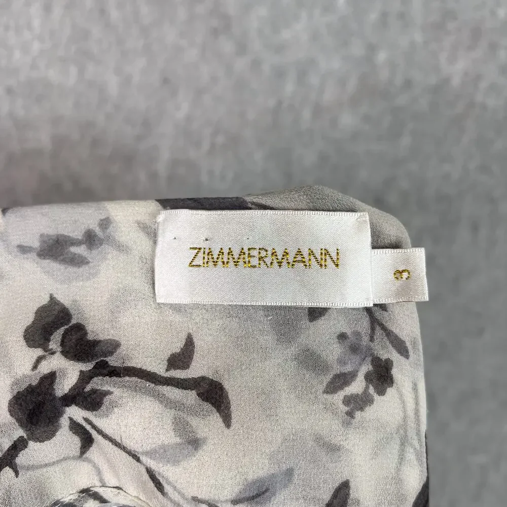 Zimmermann White Grey Floral Havoc Picot Silk Long Sleeve Blouse Size 3 - Picture 8 of 9
